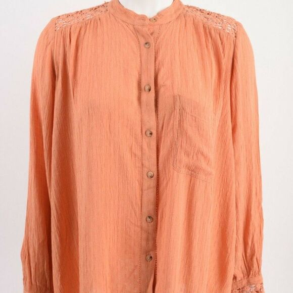 Free People Womens Best Crochet Button Up Blouse - Picture 1 of 7